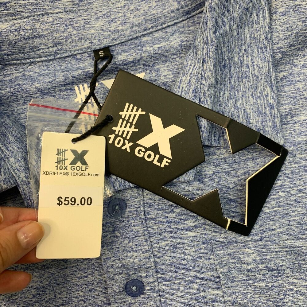 10X Sports Polo Shirt Mens S Small Shark Blue Golf Performance Chest Pocket New - Picture 4 of 10